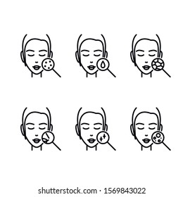 Different Skin Types. Skin Under Magnifier - Vector Icon Set