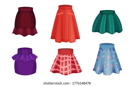 Different Skirt Models with Flared Skirt and Pleated Skirt Vector Set