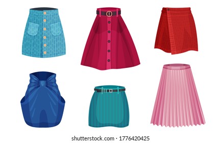 Different Skirt Models with Flared Skirt and Pleated Skirt Vector Set