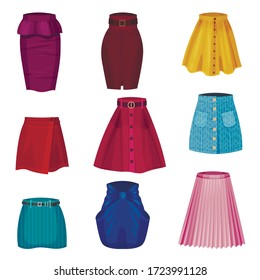 Different Skirt Models with Flared Skirt and Tube Skirt Vector Set