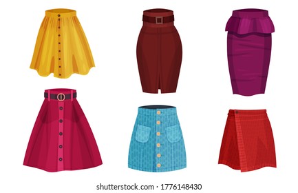 Different Skirt Models with Flared Skirt and Tube Skirt Vector Set