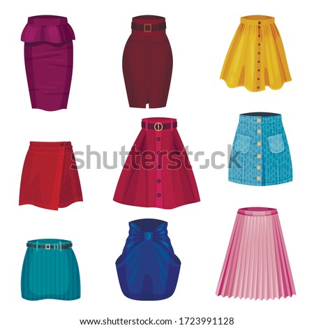 Different Skirt Models with Flared Skirt and Tube Skirt Vector Set