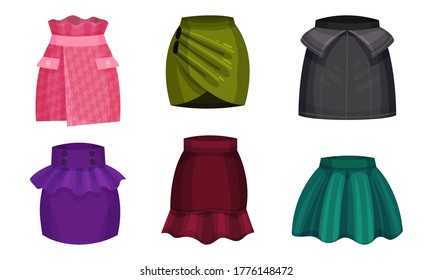 Different Skirt Models with Flared Skirt and Wrap Skirt Vector Set