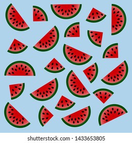 different slices of watermelon isolated on a blue background