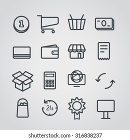 Distinto estilo de la colección vectorial de iconos de compras