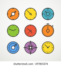 Different slyles of color speedometers vector collection
