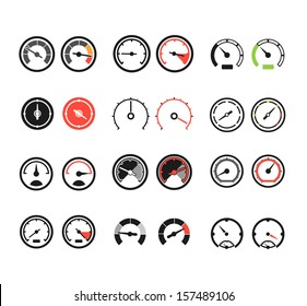 Different slyles of speedometers color vector collection