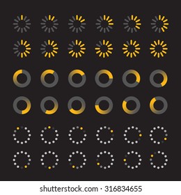 Different slyles of web loaders vector collection on black. Flat design elements