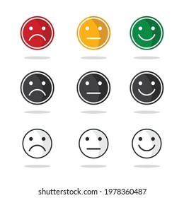 Different smiling face sets. Yes, no way. Red, green, and yellow and black. Vector illustration.