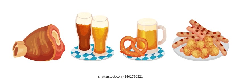 Different Snack and Crispy Appetizer with Beer Vector Set