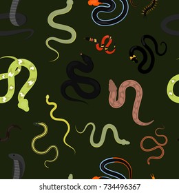 Different snake reptile animals cartoon vector seamless pattern background