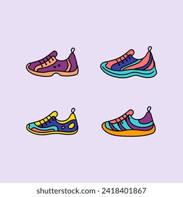 Different Sneaker Shoes Color Thin Line Icons Set Fitness Training Footwear Concept. Vector illustration of Sport Shoe