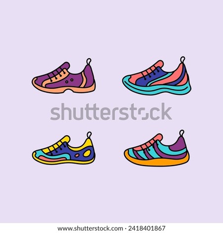 Different Sneaker Shoes Color Thin Line Icons Set Fitness Training Footwear Concept. Vector illustration of Sport Shoe