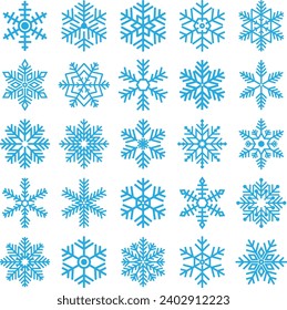 different Snow flakes winter december christmas decoration background transparent