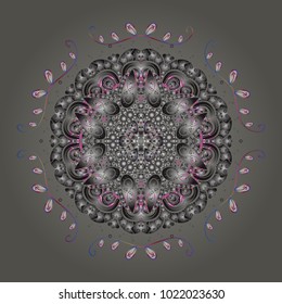 Different snowflake collection vector, winter elements on a gray, white and pink colors. Vector christmas abstract colorful background with cute snowflake.