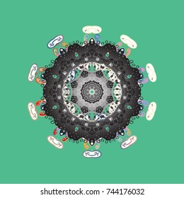 Different snowflake collection vector, winter elements on a green, gray and white colors. Vector christmas abstract colorful background with cute snowflake.