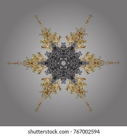 Different snowflake collection vector, winter elements on a gray and yellow colors. Vector christmas abstract colorful background with cute snowflake.