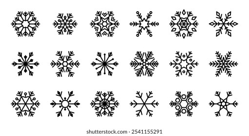 Different snowflake illustrations isolated. Set of snowflakes