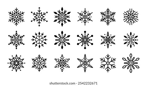 Different snowflake illustrations isolated. Set of snowflakes