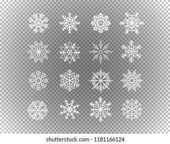 Different snowflakes isolated on transparent background. Layered and detailed illustration