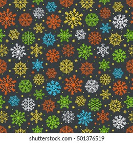 Different snowflakes set. Abstract seamless background