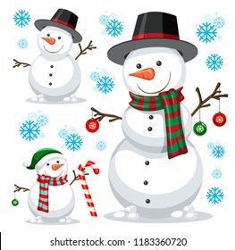 different snowman on white template illustration