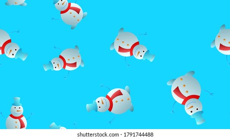 Different snowmen on a red background. Seamless pattern. EPS vector format.