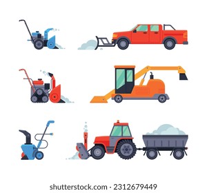Different Snowplow or Snowplough Machine Vector Set