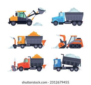Different Snowplow or Snowplough Machine Vector Set