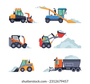 Different Snowplow or Snowplough Machine Vector Set