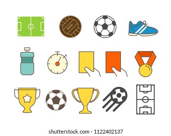 Different soccer color icons vector set. Icons isolated on white baclground
