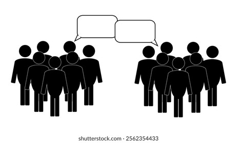 Different social groups of people with diology clouds, citizens communicates with each other, talk bubble speech icon, chat message balloon and communication between people, communication concept