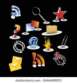 Diferentes ícones de Mídia Social e ícone de navegação na Internet, diferentes ícones 3D arquivos EPS 