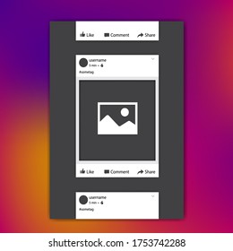 Diferentes fotos de redes sociales. Recorte del fotograma para diferentes aplicaciones y gadgets móviles.  Ilustración vectorial de medios sociales. Los medios se burlan de los blogs privados o comerciales. Imagen del blog.