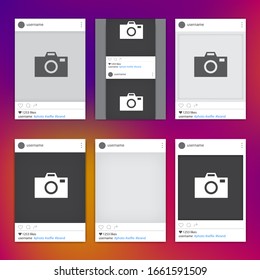 Different social network photo frames set. Tepmlates of photo frames for different apps and mobile gadgets.  Social media vector illustration. Media mock up for private or commercial blog. Blog image.