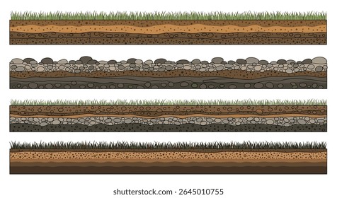 Different Soil Horizons Types and Layers of Soil Illustrated with Grass Above Them