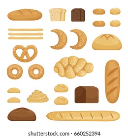 Different sorts of bread. Vector pictures of bakery food