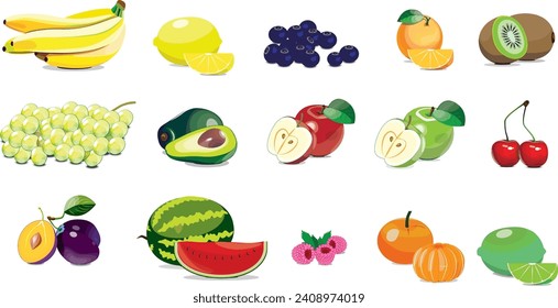 Diferentes tipos de fruta saludable. Vector.