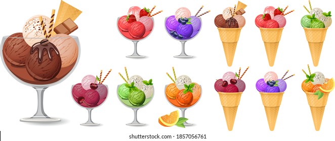 Different sorts of icecream isolated on white