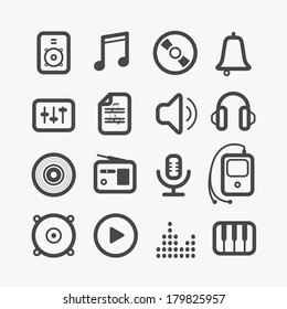 Different sound icons set with rounded corners. Design elements