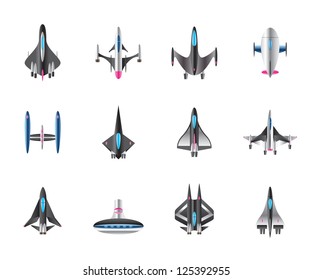 Different spaceships in flight - vector illustration