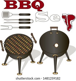 Different special tools for barbecue party. Bbq grill and tools vector illustration.