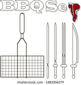 Different special tools for barbecue party. Bbq grill and tools vector illustration.