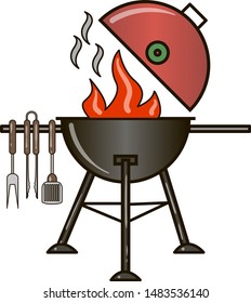 Different special tools for barbecue party. Bbq grill and tools vector illustration.