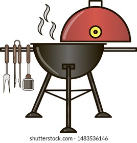 Different special tools for barbecue party. Bbq grill and tools vector illustration.