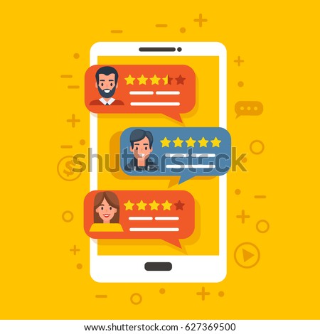 
Different specialists with rating from customers on smartphone screen. Vector Feedback concept illustration. Can use for web banner, poster.
