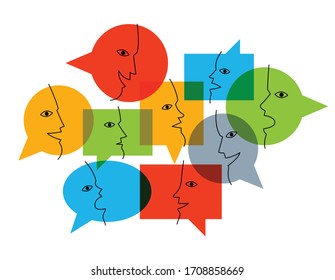 Different speech bubbles composition vector flat design isolated on white, global communication concept, public discussion or opinion diversity metaphor, conference or brainstorming.