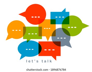 Different speech bubbles composition vector flat design isolated on white, global communication concept, public discussion or opinion diversity metaphor, conference or brainstorming.