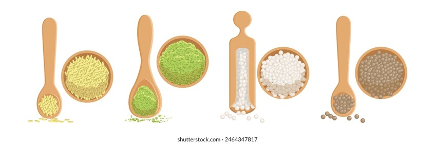 Different Spice and Condiment Pile for Cooking Vector Set