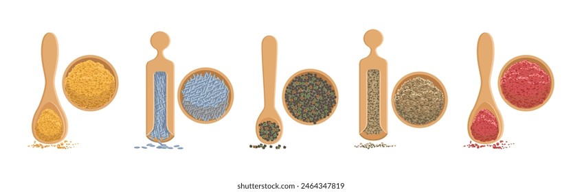 Different Spice and Condiment Pile for Cooking Vector Set